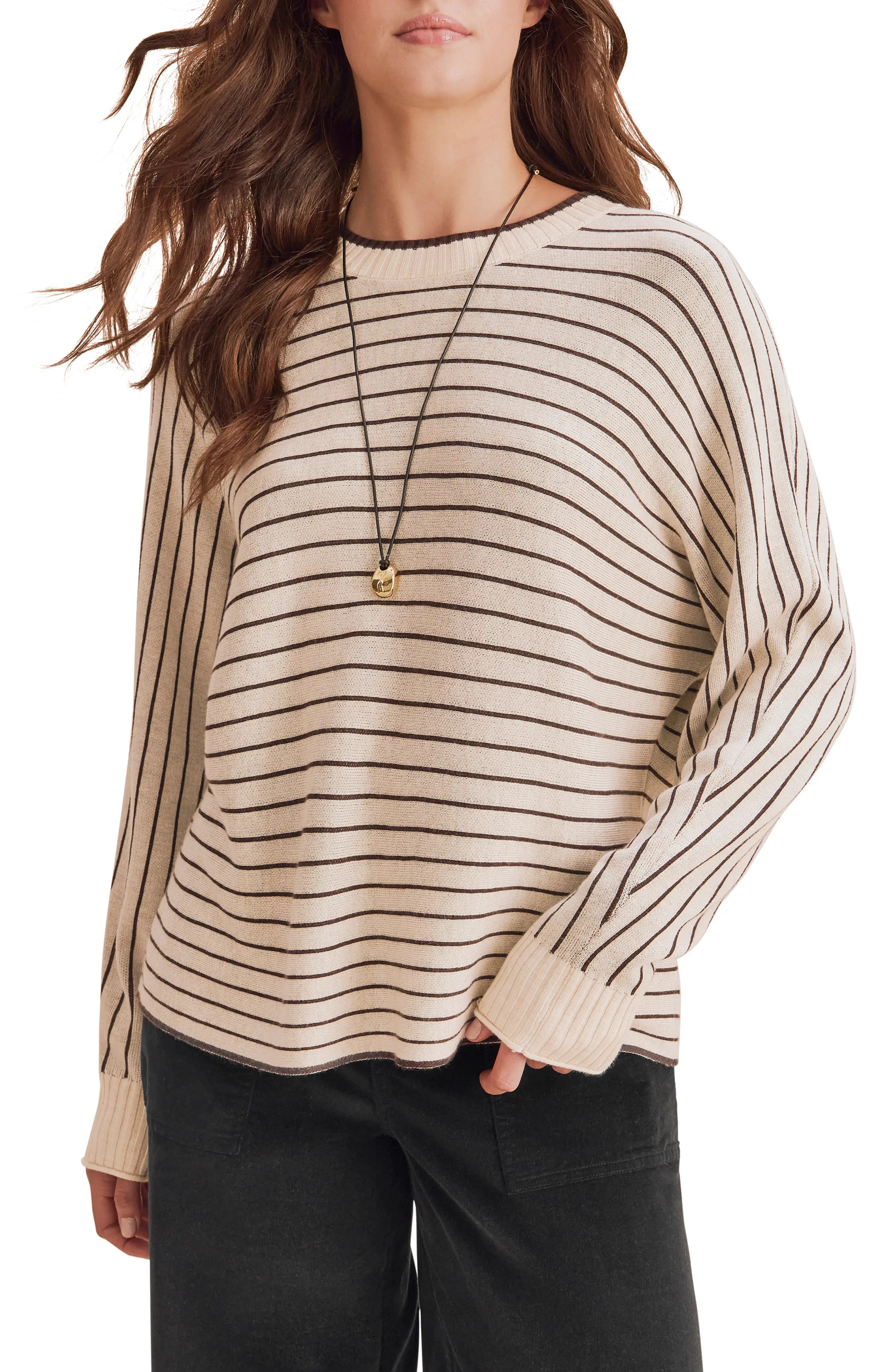 Splendid Georgie Stripe Pullover Sweater in Java/wheat Heather at Nordstrom, Size Medium | Nordstrom