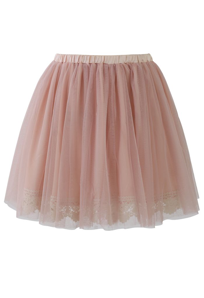 Fairy Tulle Skirt with Lace Trimming in Pink | Chicwish