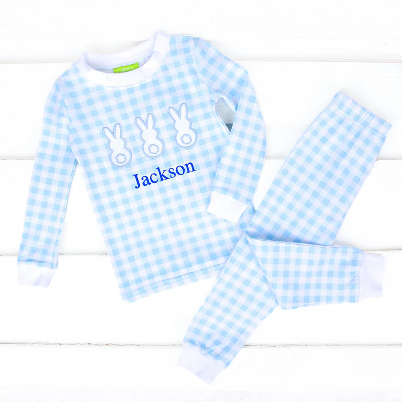 Bunny Tail Blue Gingham Pajamas | Classic Whimsy