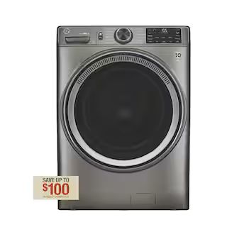 GE 4.8 cu. ft. Smart Satin Nickel Front Load Washer with OdorBlock UltraFresh Vent System with Sa... | The Home Depot