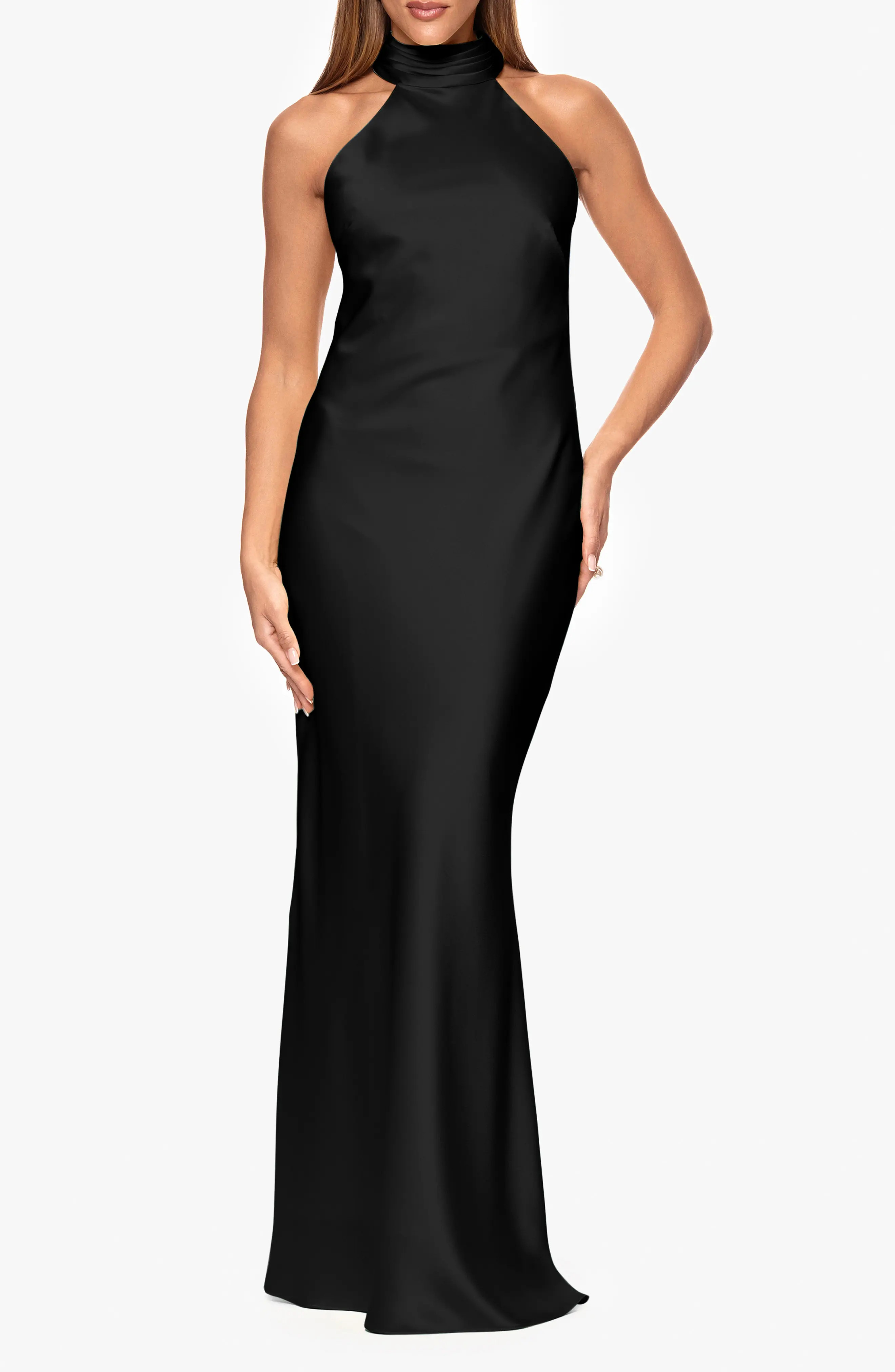 Xscape Evenings Halter Neck Satin Sheath Gown (Women) | Nordstrom | Nordstrom