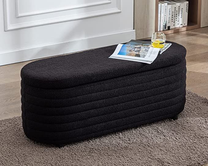 DM Furniture Storage Ottoman Bench Upholstered Fabric Storage Bench End of Bed Stool with Safety ... | Amazon (US)