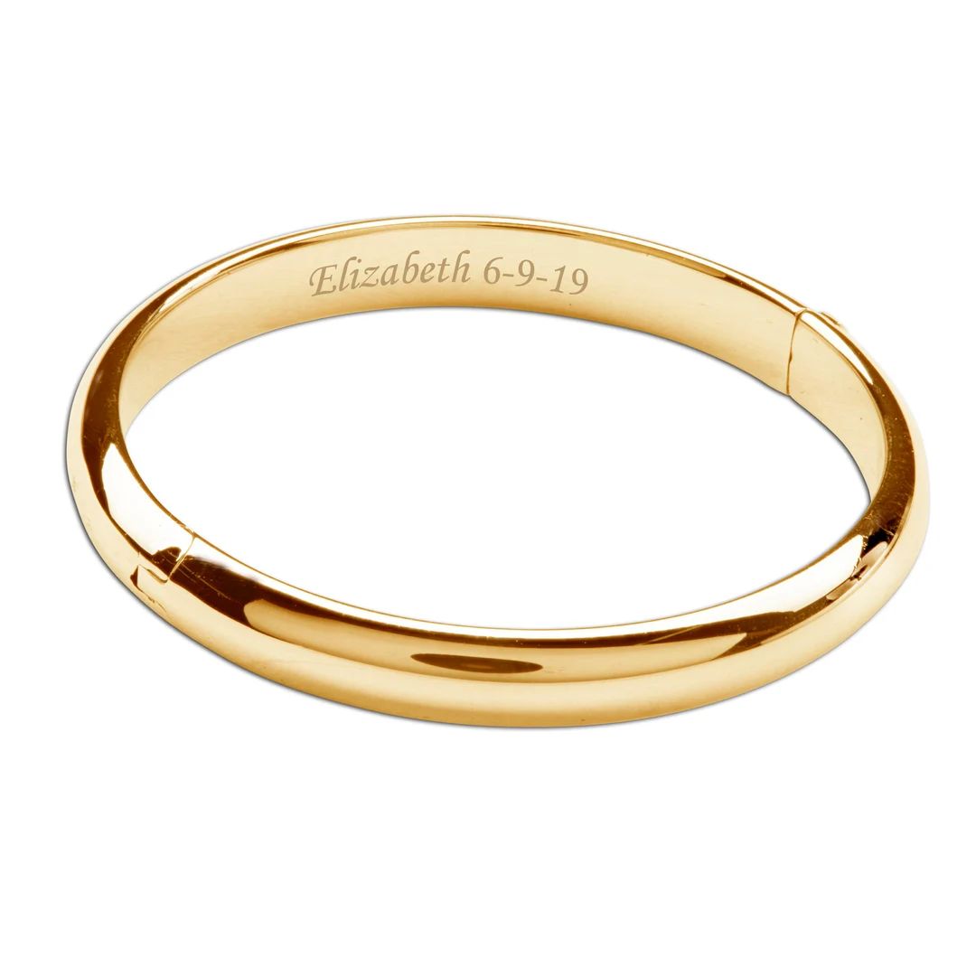 Personalized 14K Gold-plated Bangle Bracelet Custom Engraved - Etsy | Etsy (US)
