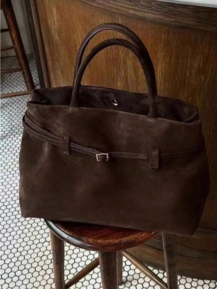 Large Capacity Velvet Tote Bag, Retro European And American Design Shoulder Bag, 2025 Autumn New Fashion Ladies Shoulder Bag | SHEIN