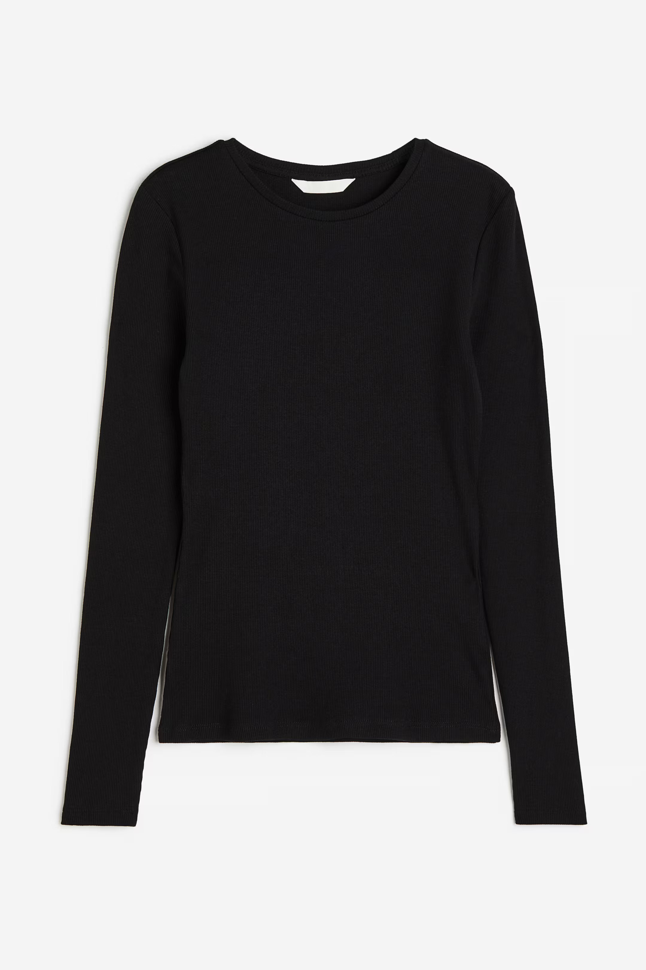 Ribbed cotton top - Round neck - Long sleeve - Black - Ladies | H&M GB | H&M (UK, MY, IN, SG, PH, TW, HK)