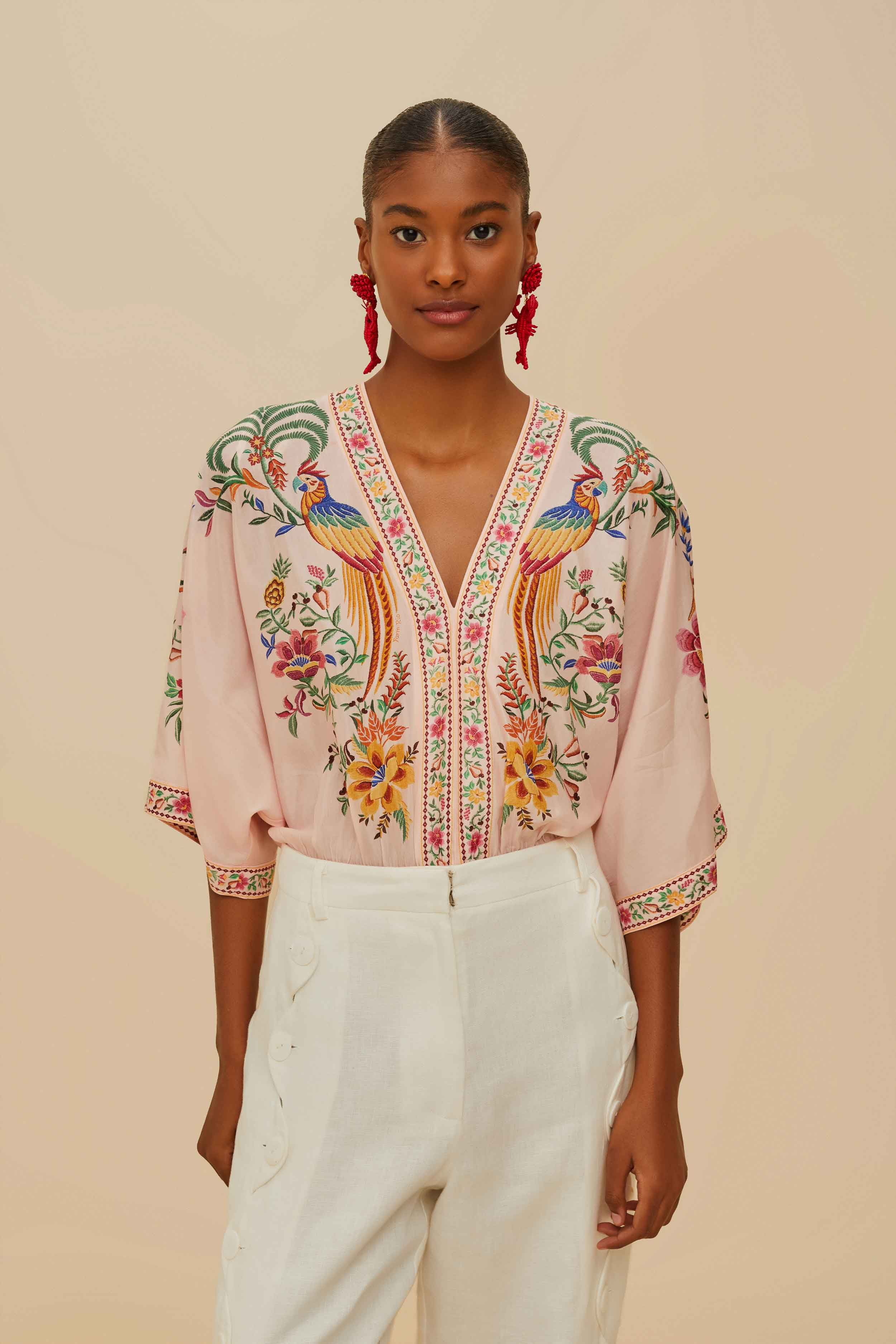 Pink Delicate Forest Bodysuit | FarmRio (US)