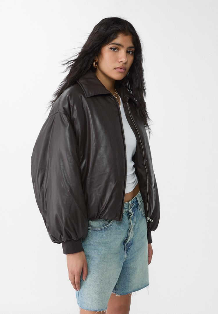Leather effect puffer jacket | Stradivarius (UK)
