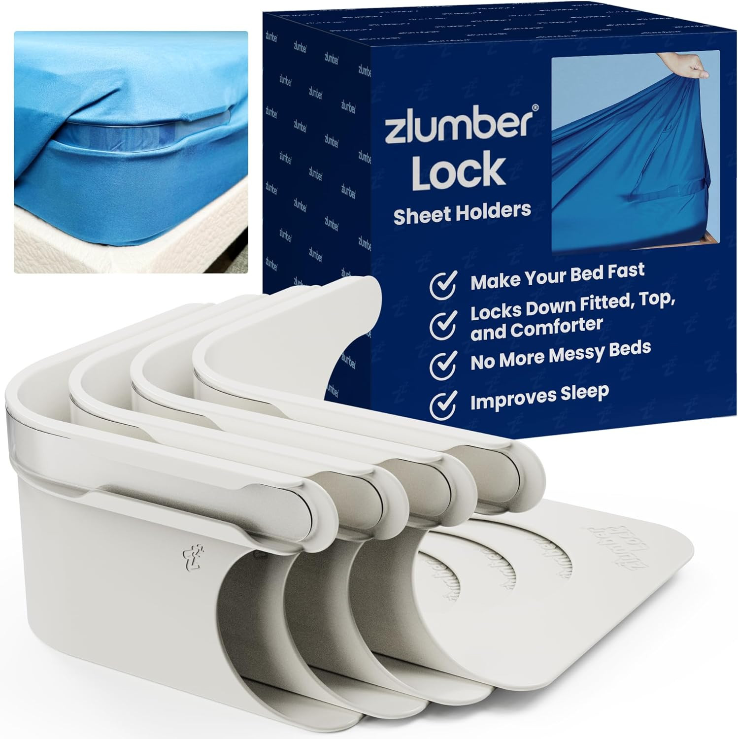 Zlumber Lock Sheet Holders Keep Sheets Firm & Tight - Ultimate Bed Sheet Holder Straps with Bedsheet Clips/Straps No More Loose Sheets, Fits, Easy One-Time Installation | Amazon (US)