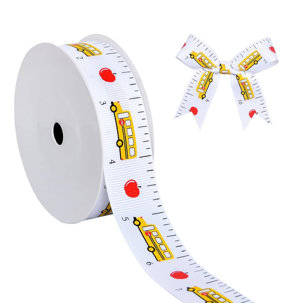 Ribest Back to School Ruler Ribbon, 7/8 Inch Teacher Grosgrain Ribbon with Bus Apple Measuring Ta... | Amazon (US)