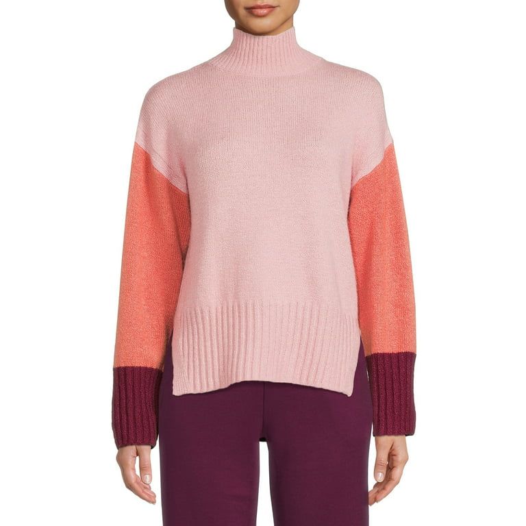 Time and Tru Women's Color Blocked Mock Neck Sweater | Walmart (US)