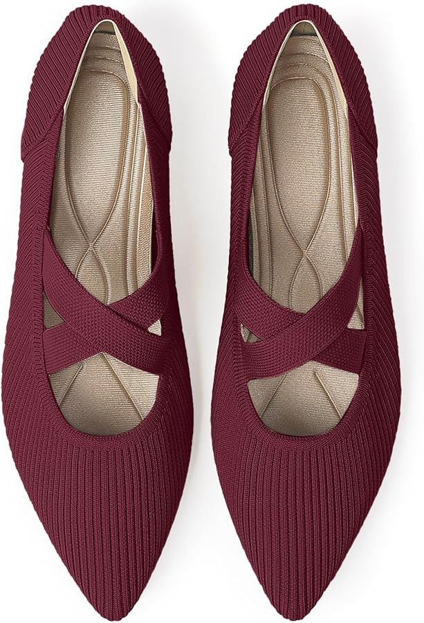 Womens Mary Jane Flats Knit Ballet Flats for Women Pointed Toe Dressy Comfortable Slip-On Flats S... | Amazon (US)