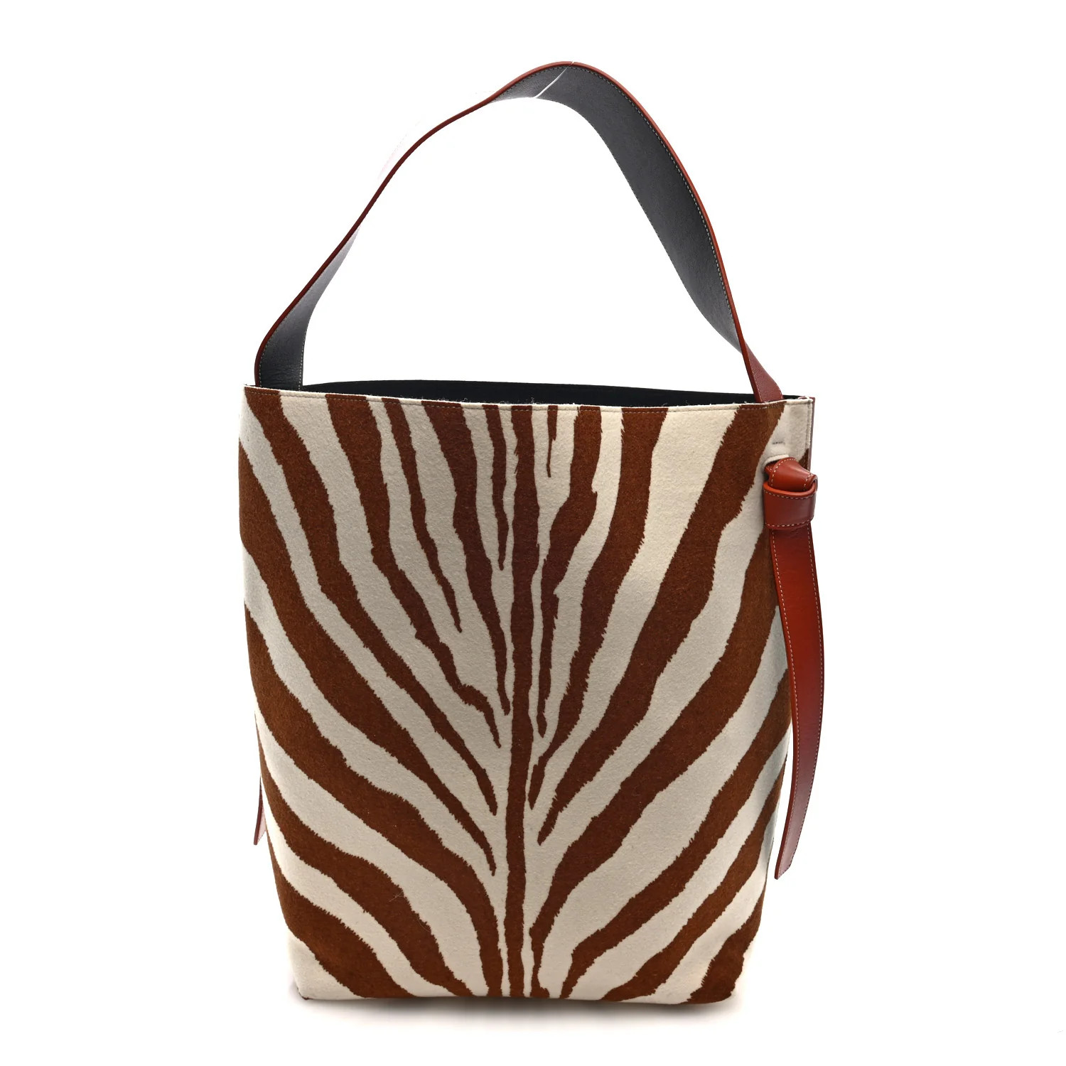 Shiny Smooth Calfskin Zebra Printed Felt Small Twisted Cabas Chalk Brick | FASHIONPHILE (US)