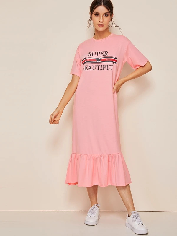 SHEIN Flounce Hem Graphic Tee Dress | SHEIN