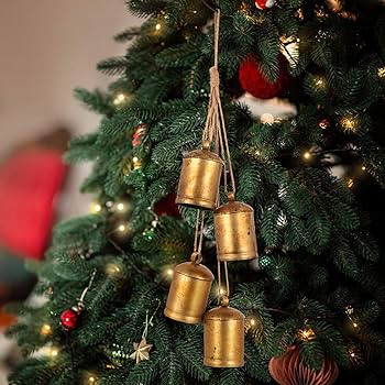 Forwe Christmas Bells Vintage Gold Brass Bells on Jute Rope Rustic Christmas Decoration (Retro Go... | Amazon (US)