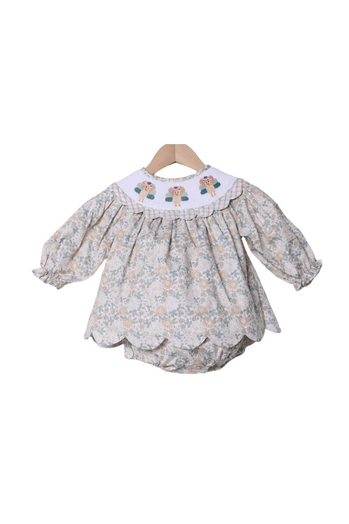 Smocked Turkey Autumn Floral Scalloped Skirted Bubble | The Smocked Flamingo