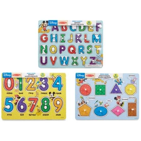 Melissa and Doug Disney Wooden Peg Puzzles Set with Letters, Numbers and Shapes and Colors | Walmart (US)