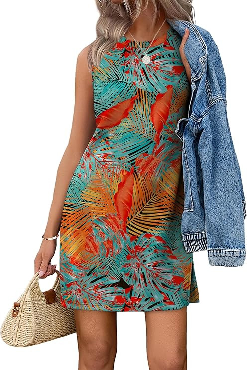 WIHOLL Casual Dresses for Women Crewneck Sleeveless Tank Dress Summer Spring Boho Vacation Clothe... | Amazon (US)