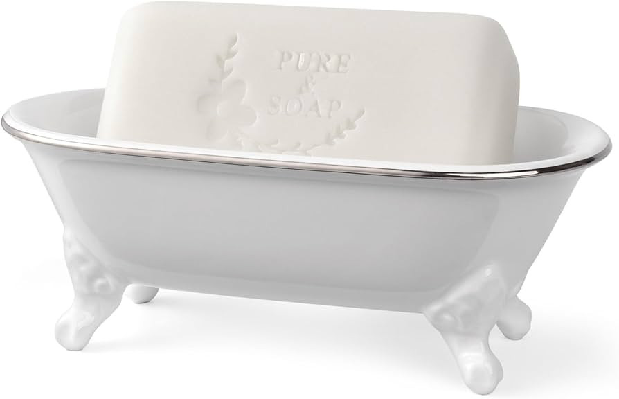 6.5" Ceramic Mini Decorative Clawfoot Bathtub Bar Soap Dish, Kitchen Sponge Holder and Shower Tra... | Amazon (US)