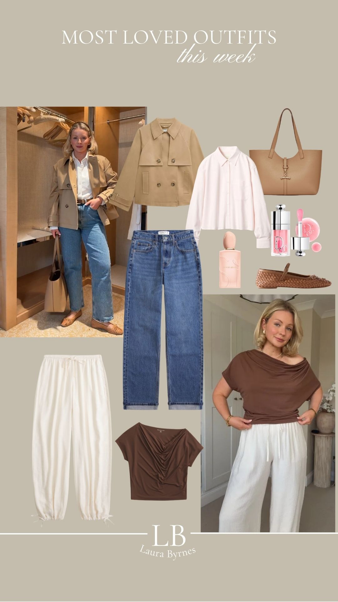 Most Loved Outfits This Week 🤎

Tan Jacket And Jeans, White Cotton Shirt, Brown Ruched Top, White Drawstring Trousers, Tan Tote Bag, Blue Straight Leg Jeans, Brown Woven Ballet Flats, Neutral Capsule Wardrobe, Spring Summer Style, UK Summer Outfit  

 #LTKuk #LTKspring #LTKsummer