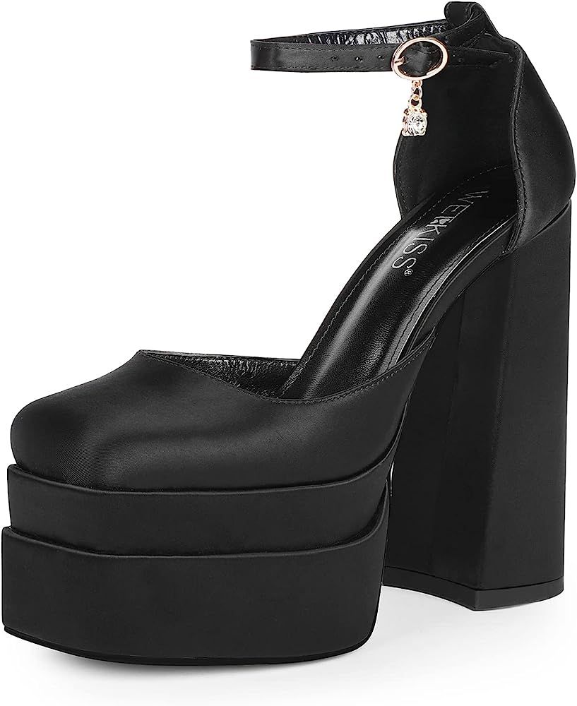 WETKISS Platform Chunky Heels for Women, with Block Heel and Ankle Strap Design, Comfy and Glaring | Amazon (US)
