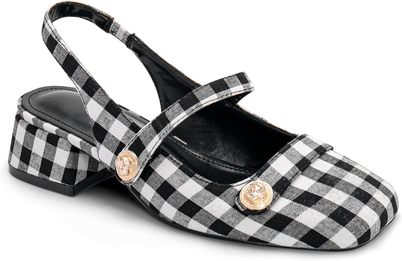 Slingback Mary Jane Heels for Women Low Block Heel Closed Square Toe Pump Shoes Heels Classic Dai... | Amazon (US)
