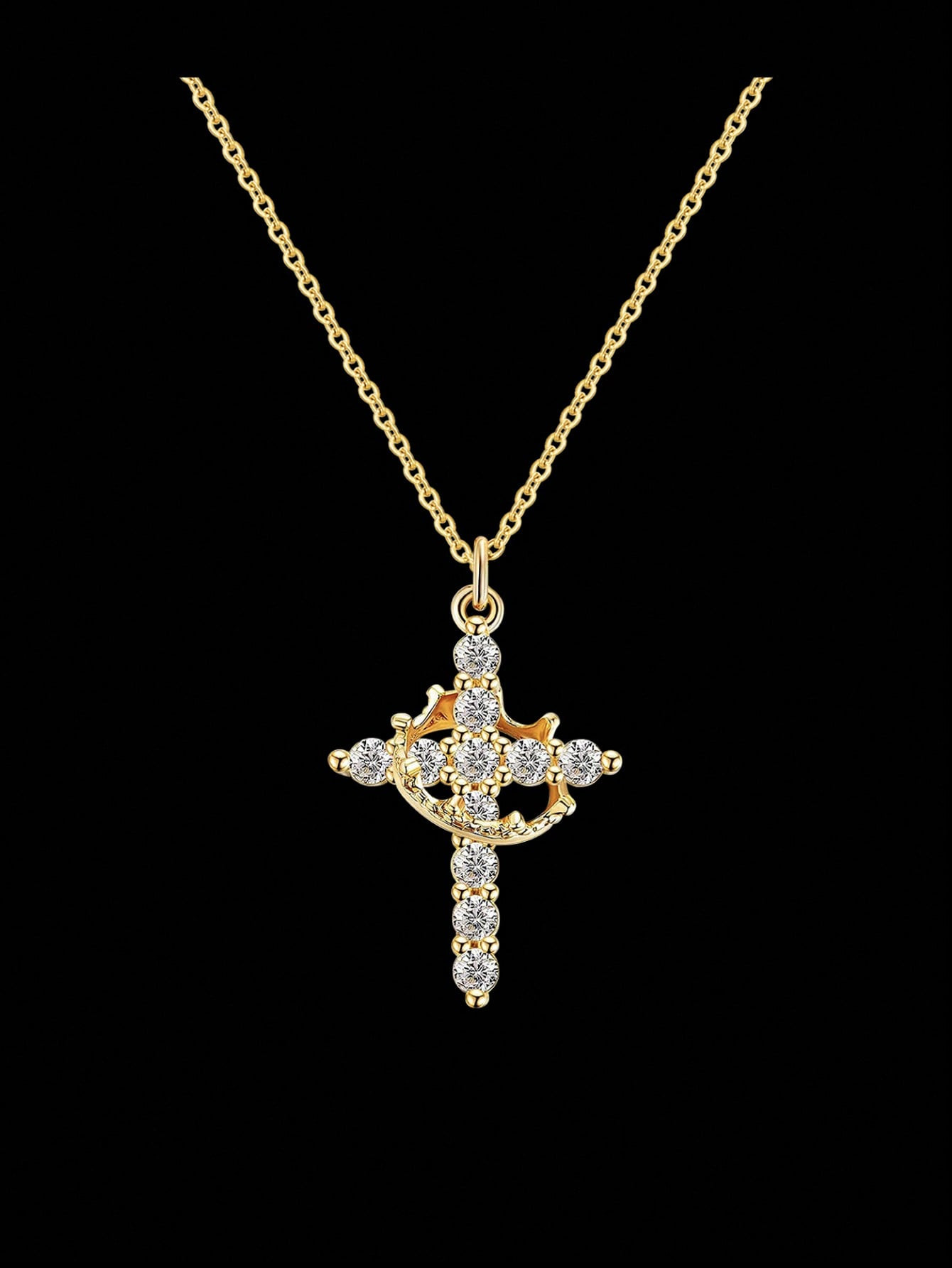 CCO 1pc Stainless Steel Cross Pendant Crown Decor Chain Necklace, Holiday Gift | SHEIN USA | SHEIN