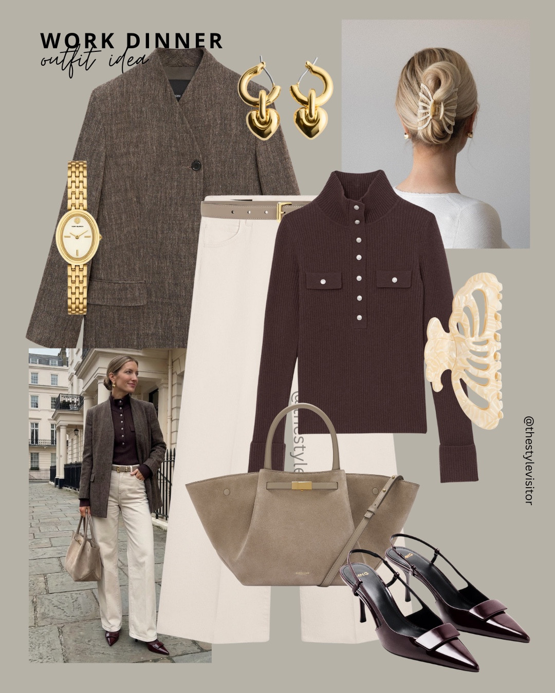 From desk to dinner ✨ tailored layers, warm neutrals and subtle gold details for an easy, confident evening look 🍷 polished but never overdressed.

Like this post to save it to your favourite folder and come back later to shop.

work dinner outfit, smart casual look, tailored blazer, neutral trousers, elegant knit, gold earrings, chic evening outfit, modern workwear, minimalist style, classic fashion, polished outfit, capsule wardrobe, dinner outfit idea, sophisticated style, womens tailoring, neutral palette, leather handbag, timeless pieces, elevated outfit, city style

#LTKSeasonal #LTKWorkwear