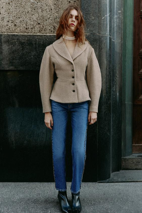 Zara - Soft Peplum Jacket - Light Camel - L - Woman | Zara US