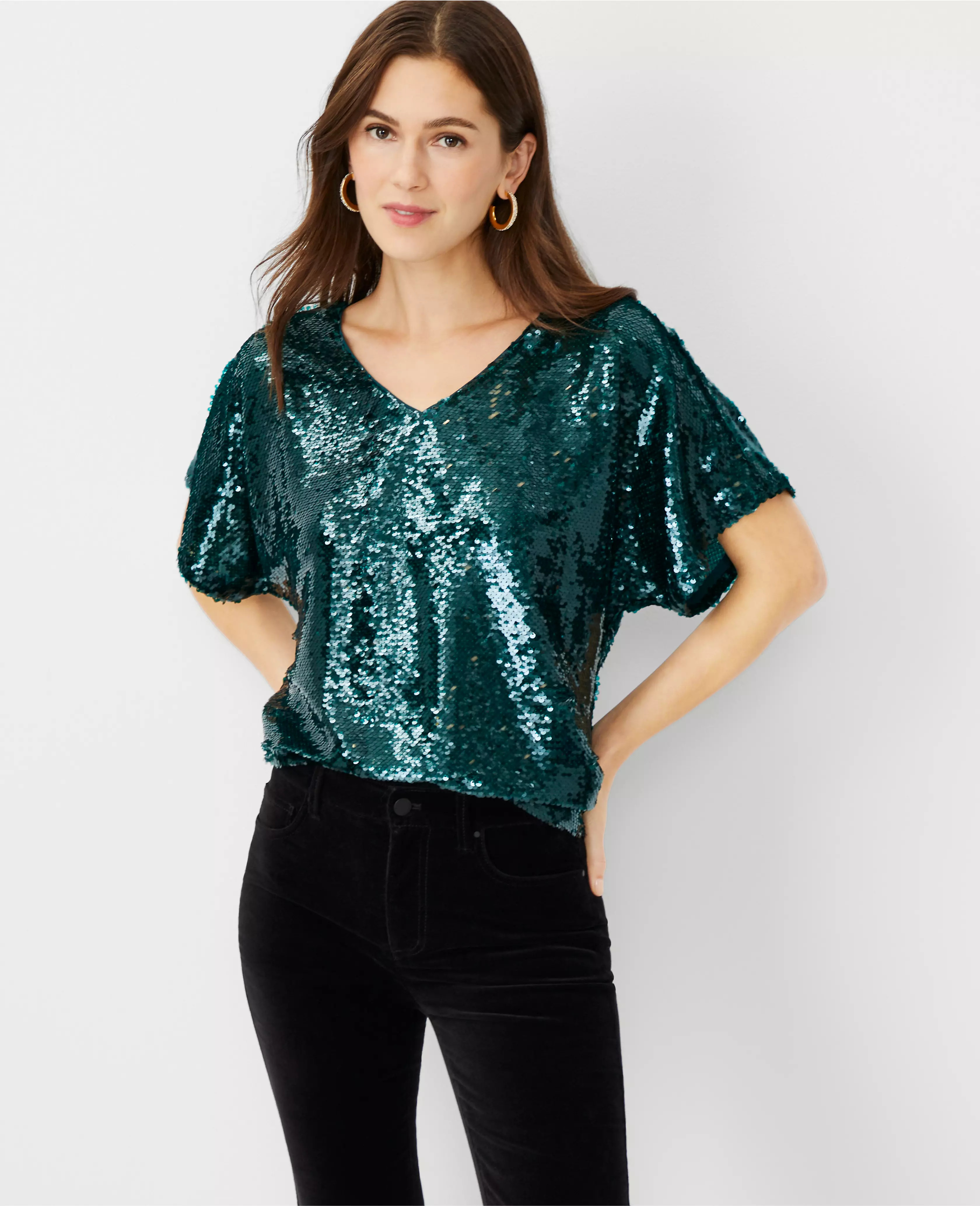Sequin V-Neck Tee | Ann Taylor (US)