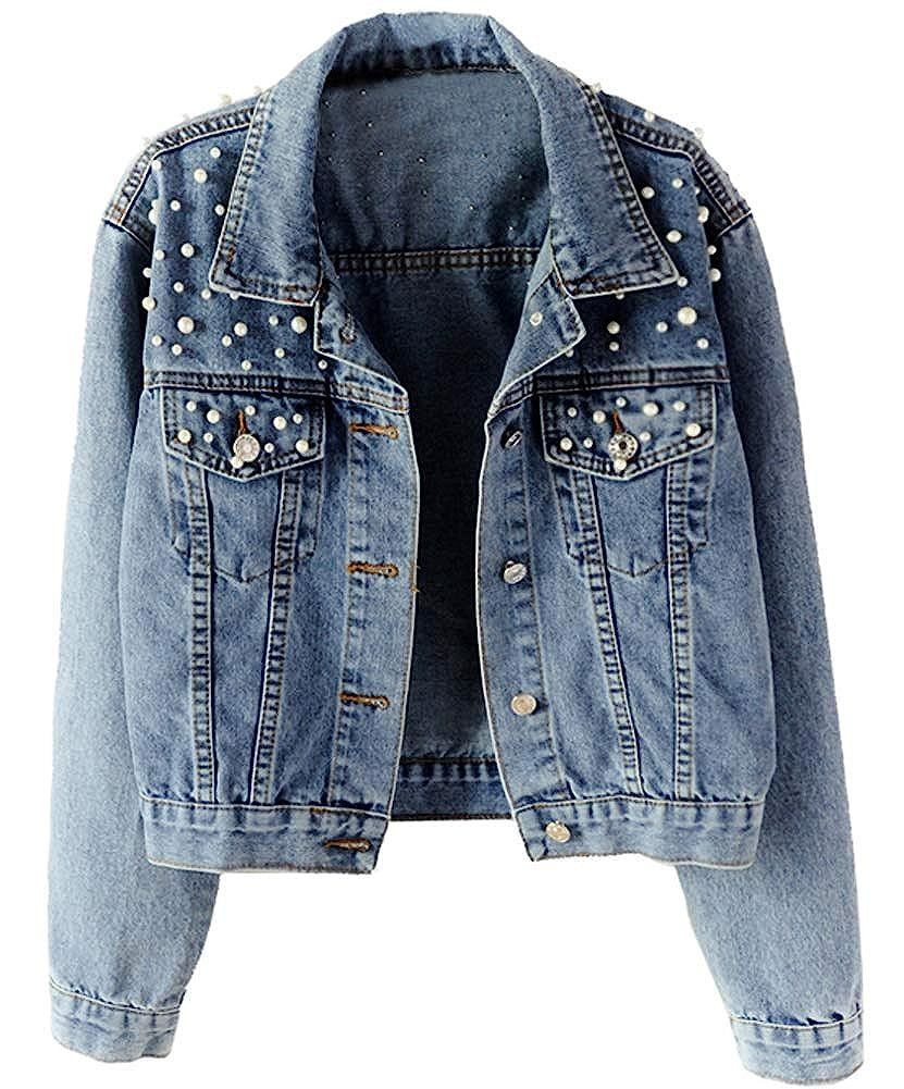 Kedera Women Oversized Denim Jacket Pearls Beading Jeans Coat 2XL | Amazon (US)