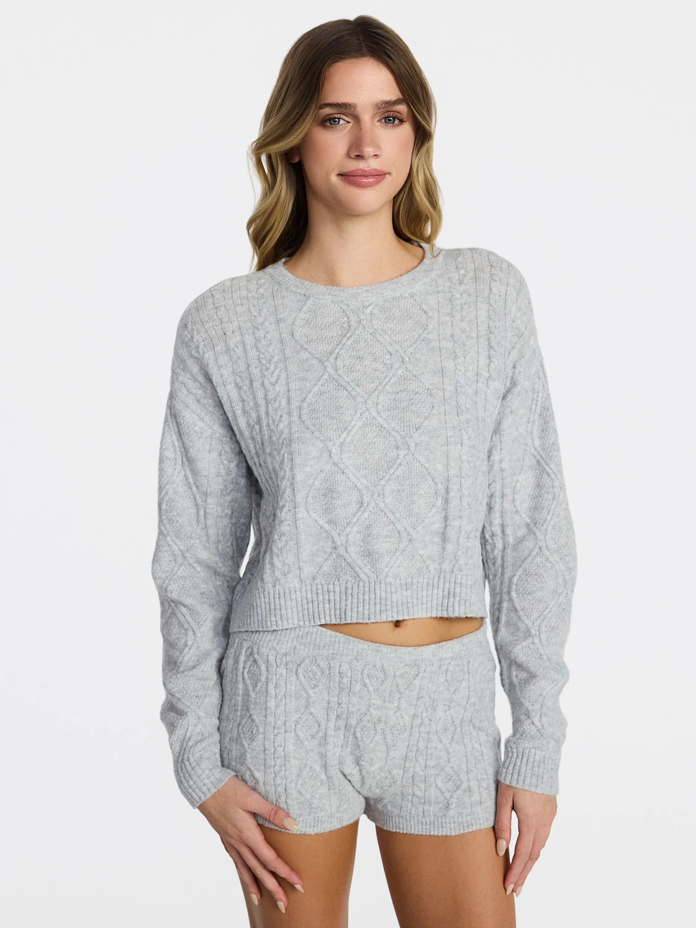 No Boundaries Cable Knit Pullover Sweater, Lightweight, Women’s | Walmart (US)