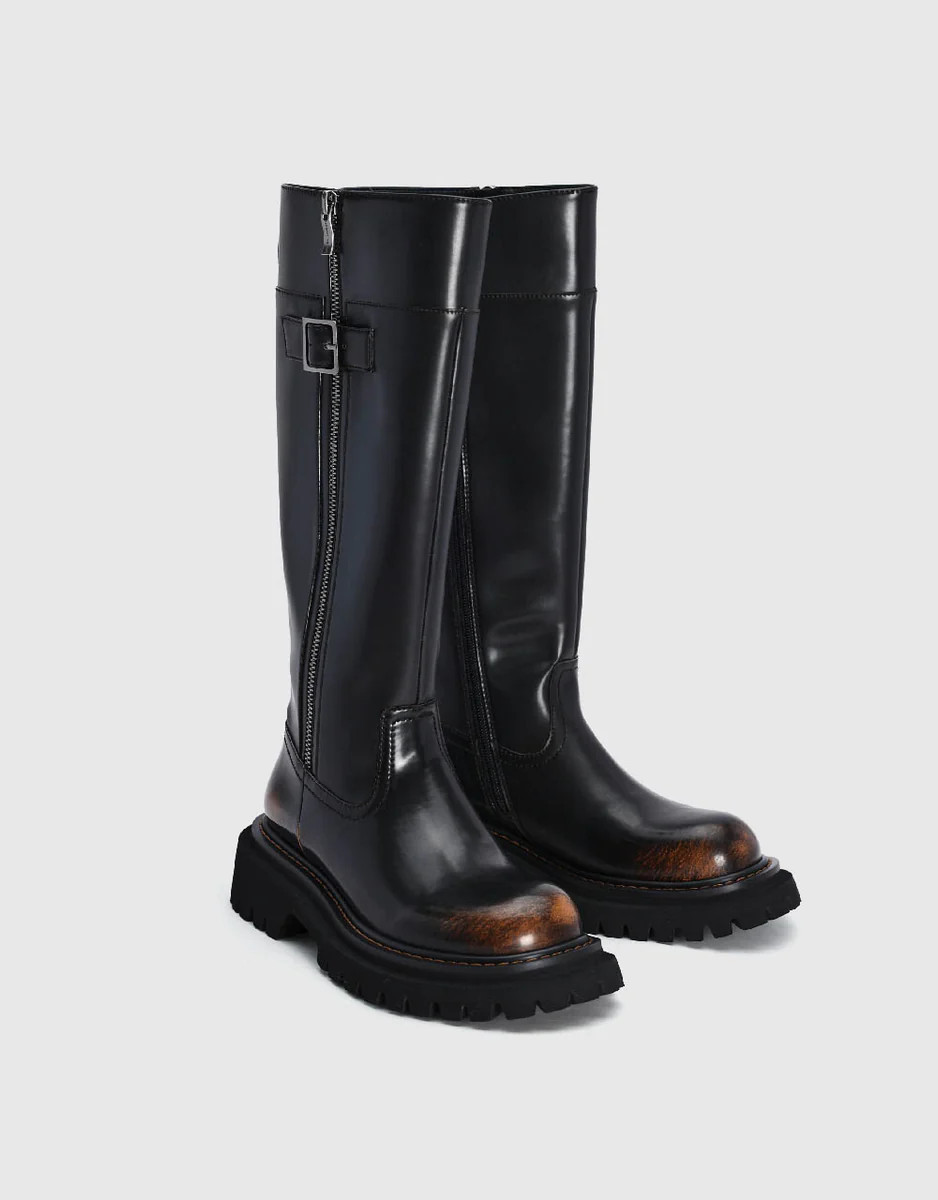 Distressed Round Toe Knee Boots | Urban Revivo