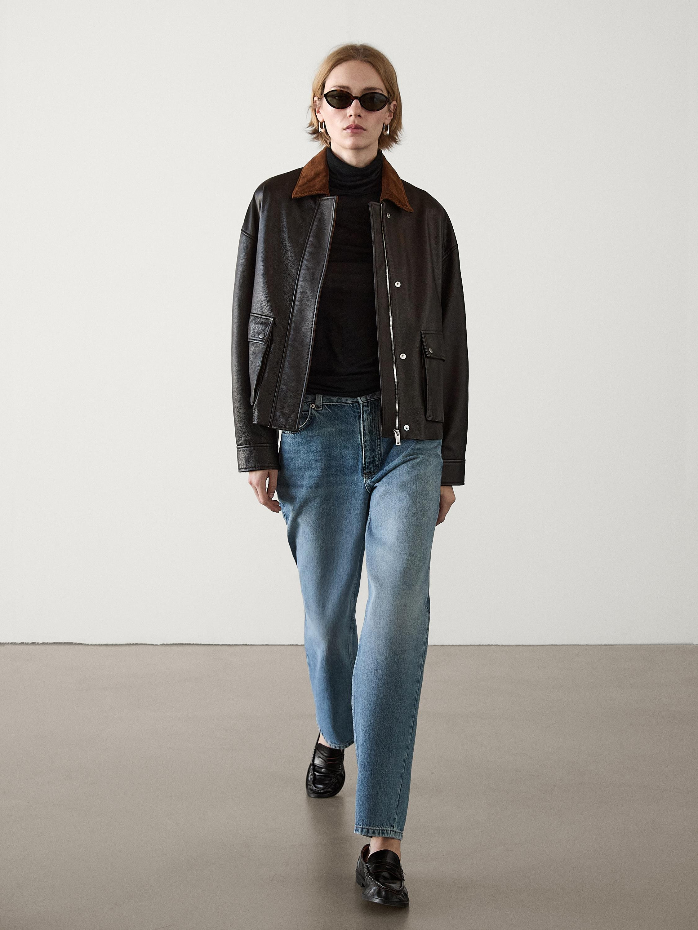 Nappa leather jacket with corduroy collar | Massimo Dutti UK