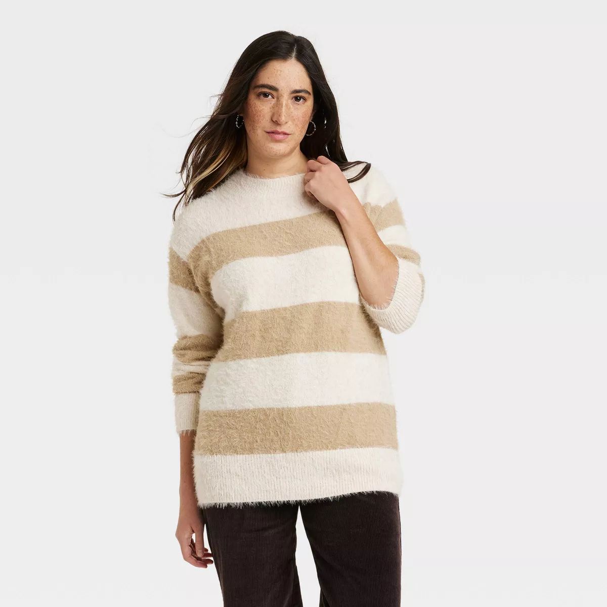 Women's Fuzzy Tunic Pullover Sweater - Universal Thread™ Striped | Target