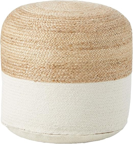 Signature Design by Ashley Sweed Valley Jute & Cotton Pouf, 19 x 19 Inches, Beige & White | Amazon (US)