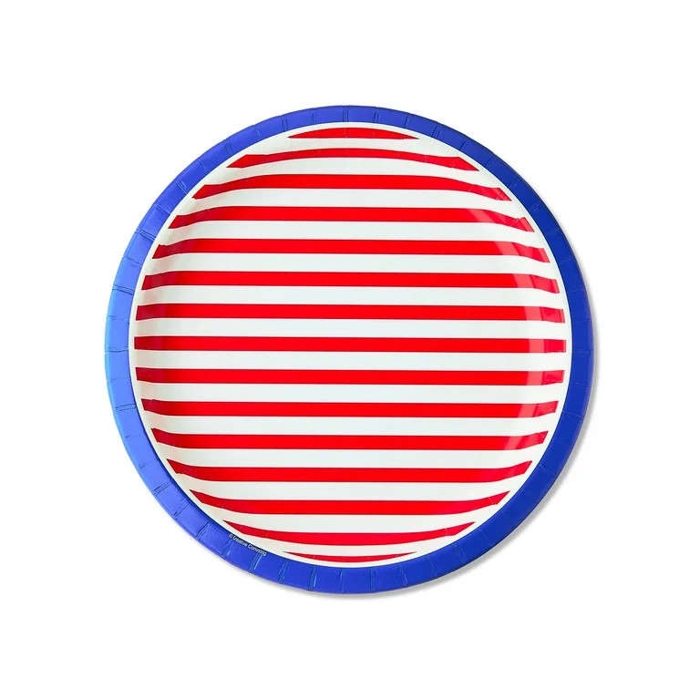 Patriotic Striped Disposable Paper Plates, 10 in, Red/White/Blue, 8 Count, by Way To Celebrate | Walmart (US)