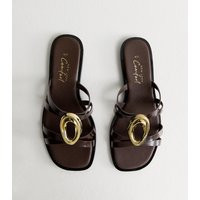 Women's Dark Brown Gold Abstract Buckle Mule Sandals New Look | New Look (UK)