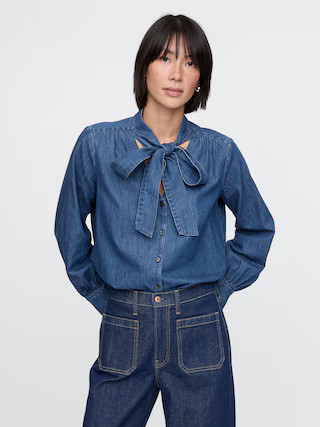 Denim Tie-Neck Shirt | Gap (US)