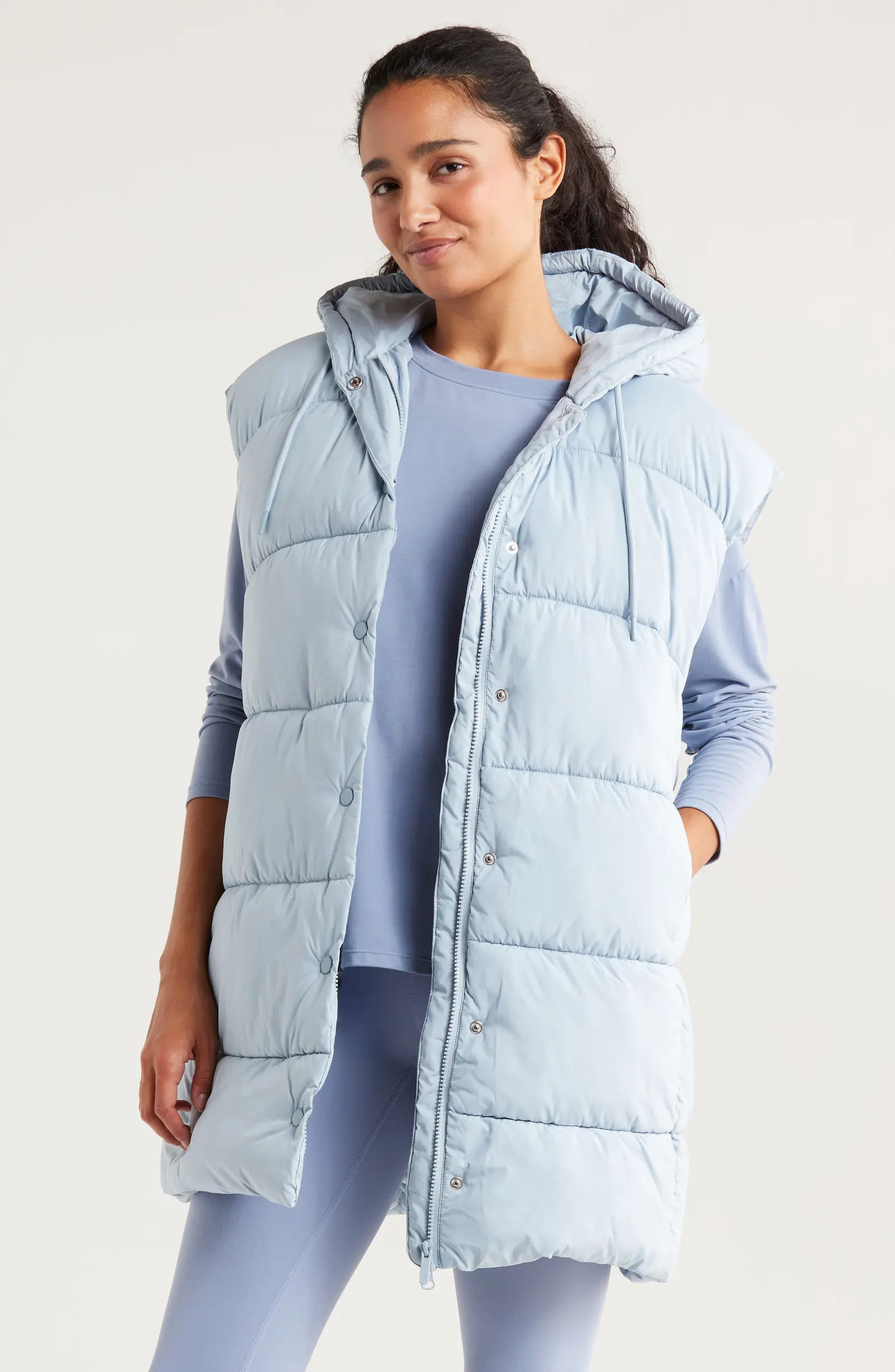 Zella Longline Hooded Puffer Vest | Nordstrom | Nordstrom