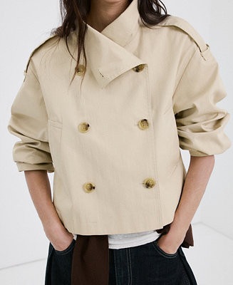 Mango Women's Funnel-Neck Cropped Trench Coat - Macy's | Macy's