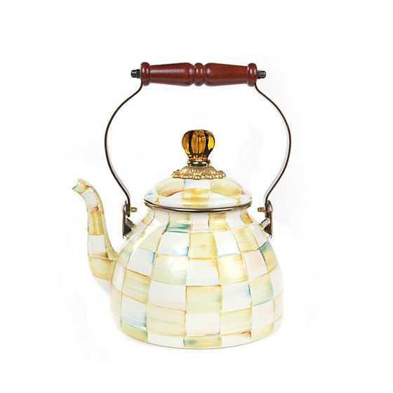 Parchment Check Enamel Tea Kettle - 2 Quart | MacKenzie-Childs
