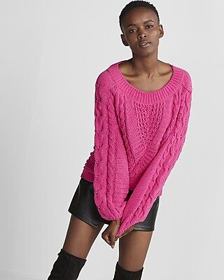 Express Womens Express Womens Petite Cable Knit Matte Chenille Balloon Sleeve Sweater | Express