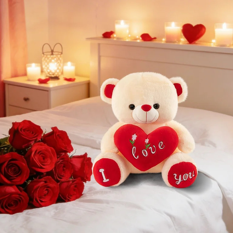 White Plush Stuffed Bear Toy, Adorable Teddy Bear with Heart Design, Soft Cuddly Plush Animal for... | Walmart (US)