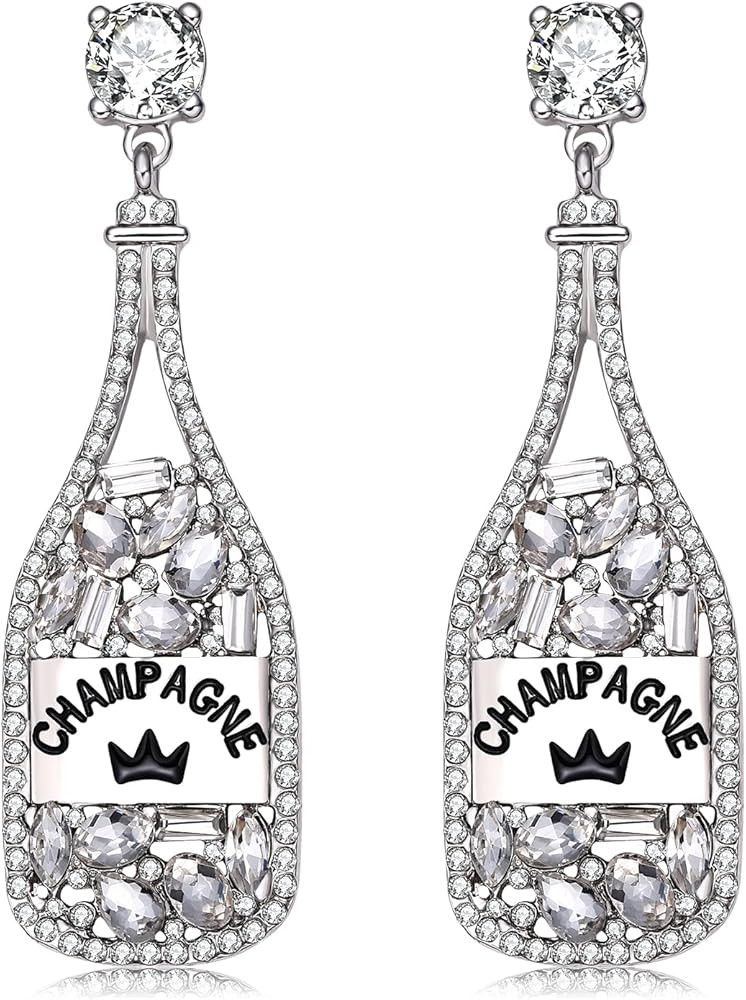 Champagne Bottle Earrings Rhinestone Crystal Beaded Champagne Drop Dangle Earrings for Women Wedd... | Amazon (US)