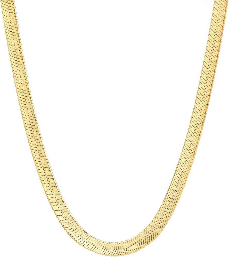 Fiusem Gold Plated Necklace for Women, 14K Gold Plated Herringbone Chain Necklaces, Snake Choker ... | Amazon (US)