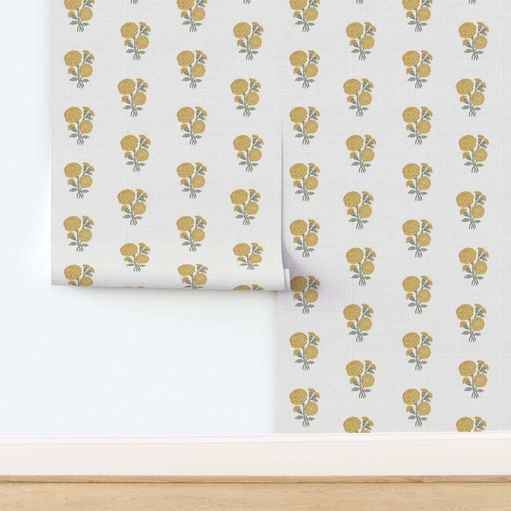 Wallpaper in marigold indian flower flower block woodcut yellow | Spoonflower