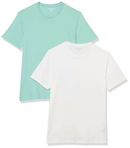 Amazon Essentials Men's Short-Sleeve Crewneck T-Shirts, Pack of 2, White/Aqua, XX-Large | Amazon (US)