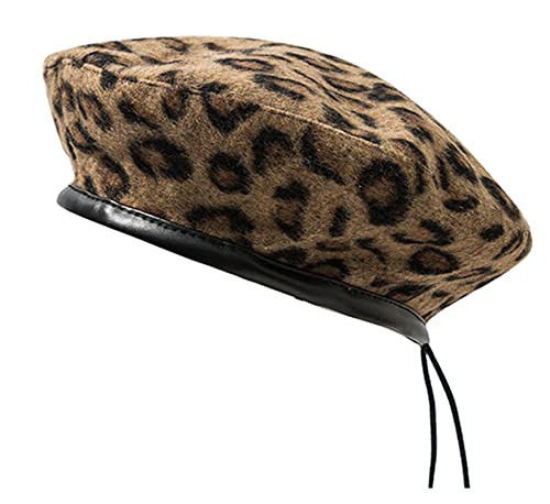 IHAUIUE Leopard Print Beret Hat Animal Cheetah Pattern French Hats PU Brim Adjustable Artist Caps for Women Lady, Brown | Amazon (US)