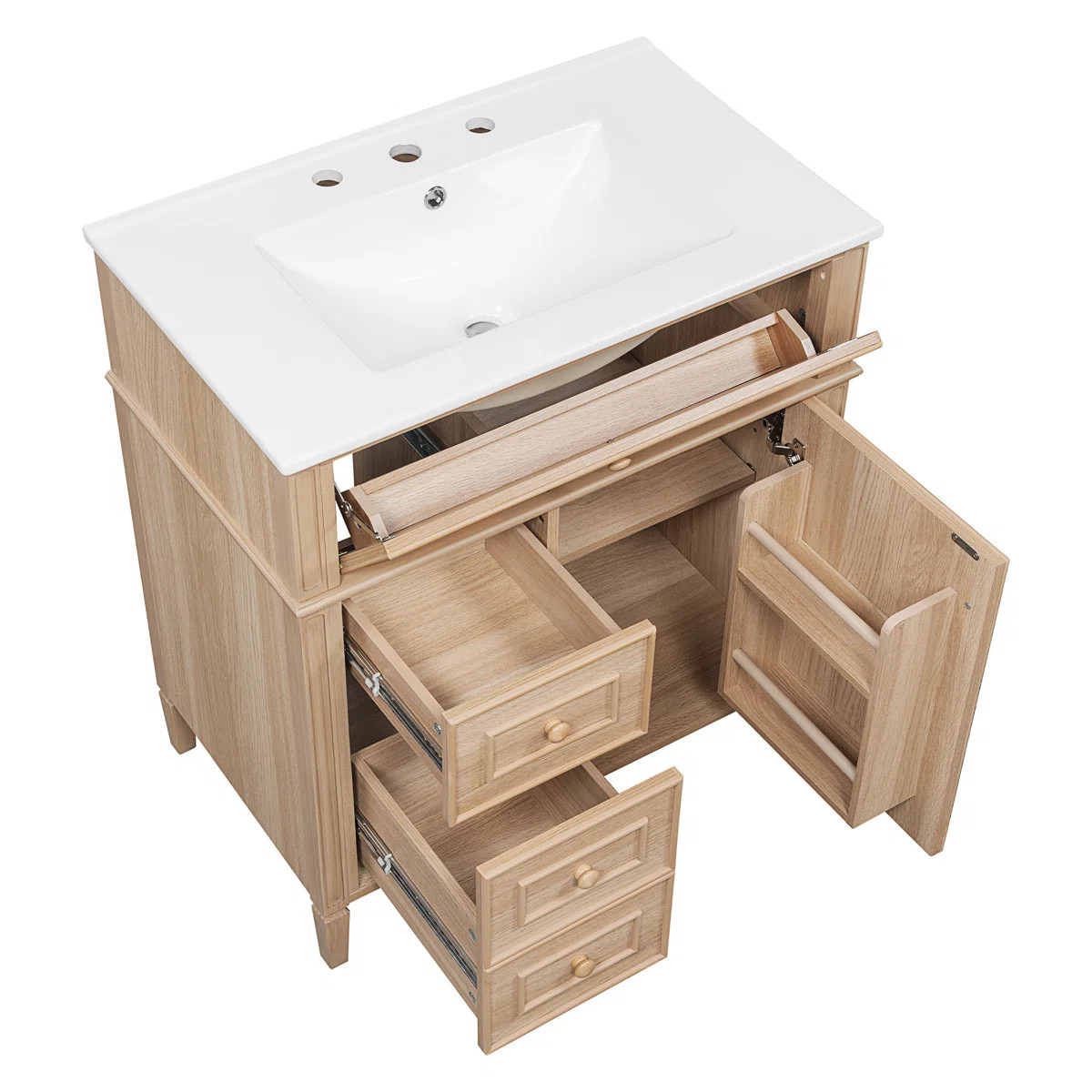 30" Solid Wood Frame Bathroom Vanity With Sink, Multi-Functional Storage Cabinet With 3 Drawers &... | Wayfair North America