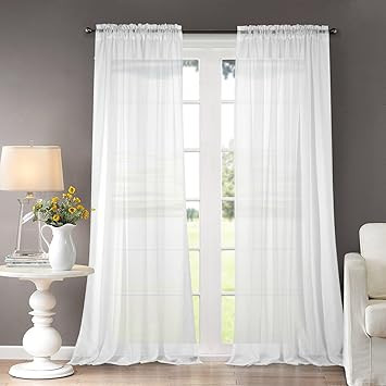 Dreaming Casa Solid Sheer Curtains Living Room White Rod Pocket Voile Draperies Window Treatment ... | Amazon (US)